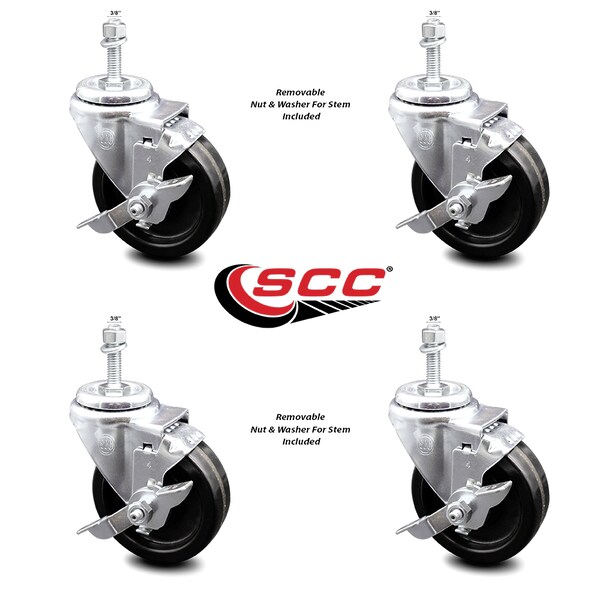 Service Caster 4 Inch Phenolic Wheel Swivel 3/8 Inch Threaded Stem Caster Set with Brake SCC SCC-TS20S414-PHR-TLB-381615-4 - main